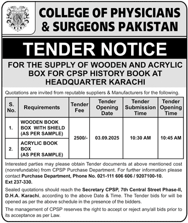 College of Physician & Surgeons Pakistan Tender Notice